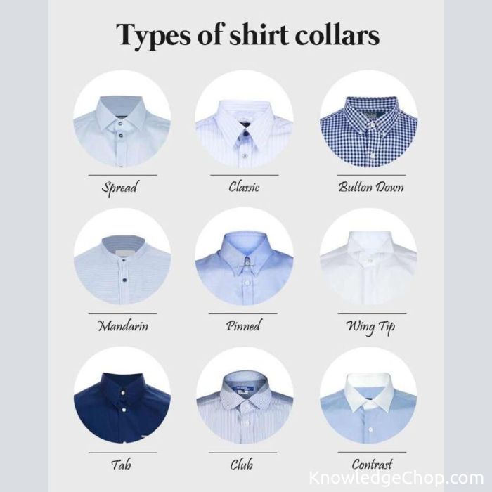 Different types of men's dress shirt collars